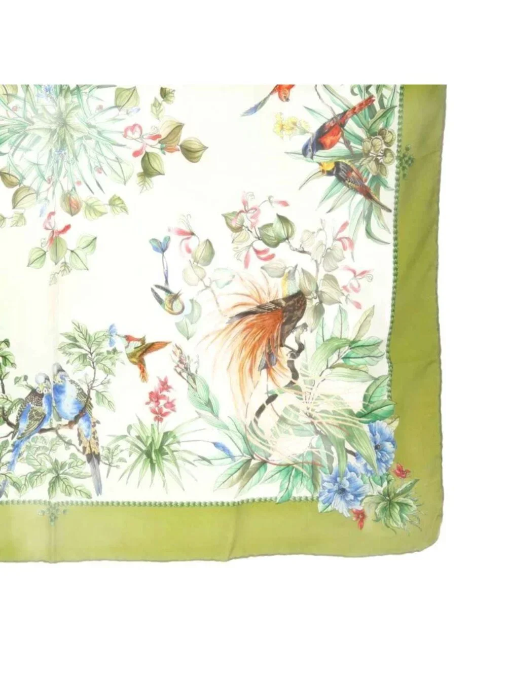 Gucci Scarf Bird All Over Pattern Flower Green White
